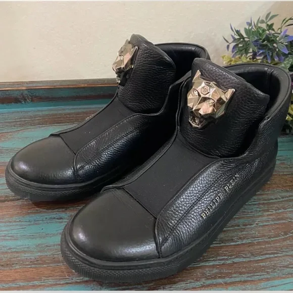 Philipp Plein Shoes Philipp Plein Hitop Black Leather Silver